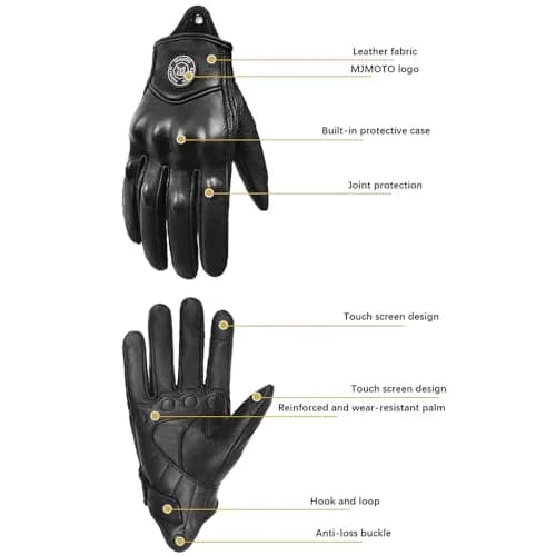 mjmoto Men's Classic Goat Leather Motorcycle Gloves, Hard Knuckle Vintage Riding Gear (Black, X-Large) | Breathable & Touchscreen Compatible thumbnail 7