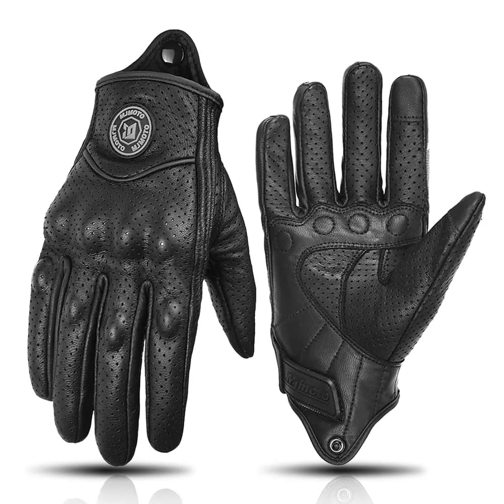 mjmoto Men's Classic Goat Leather Motorcycle Gloves, Hard Knuckle Vintage Riding Gear (Black, X-Large) | Breathable & Touchscreen Compatible — Black-Hole / X-Large