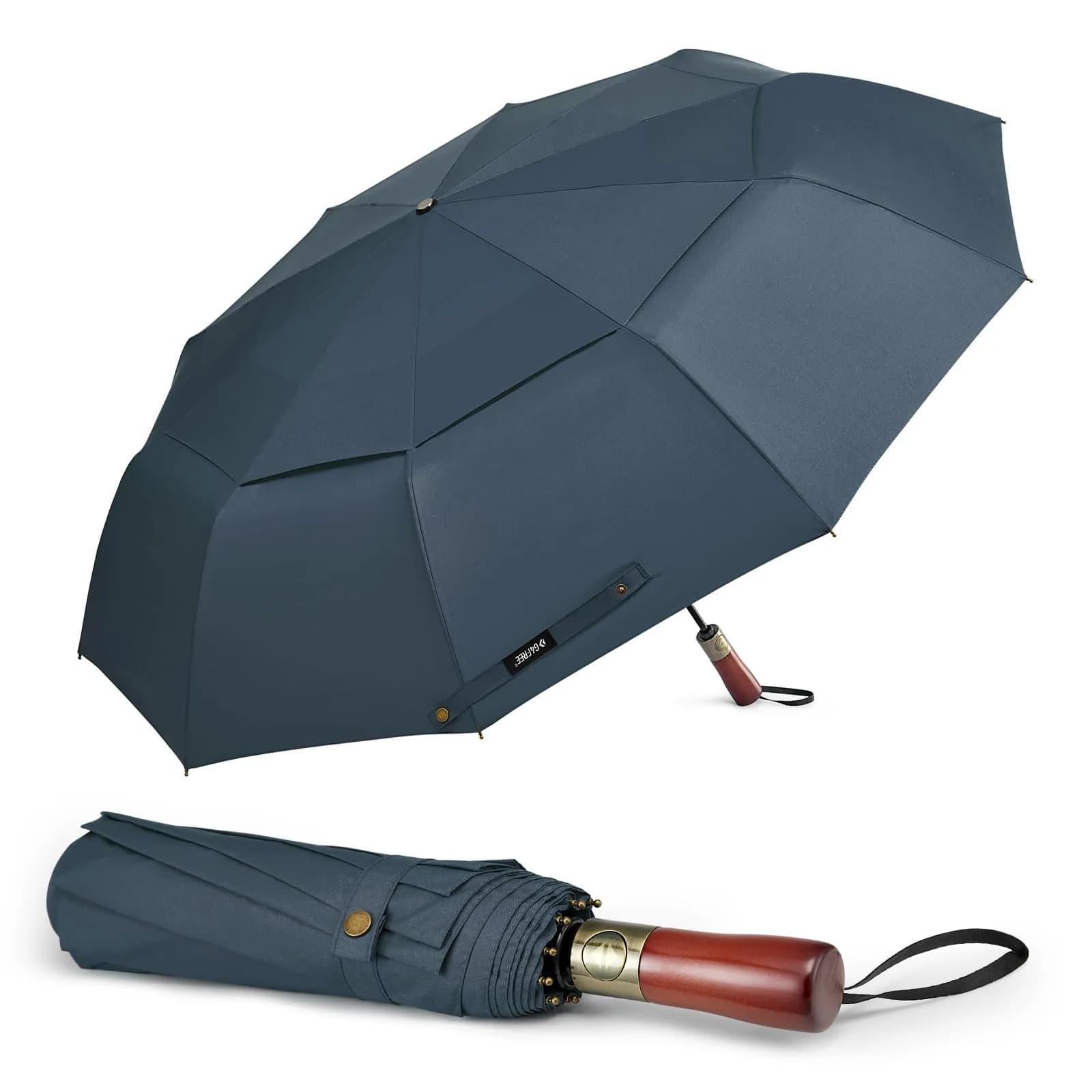 G4Free 54 Inch Large Windproof Golf Umbrella Dark Blue | Automatic Open Close, Double Canopy, Wood Handle - main product image