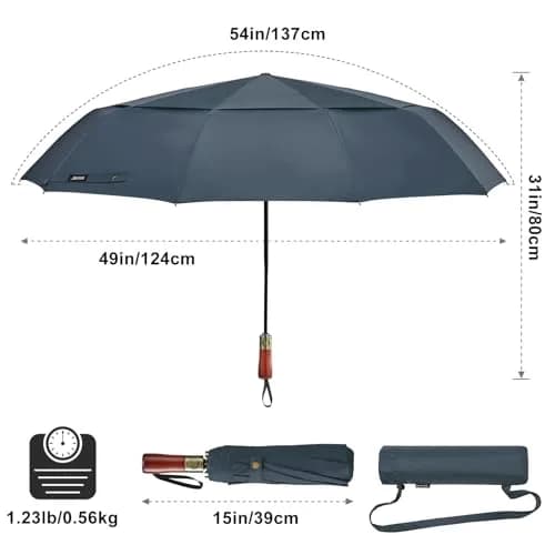 G4Free 54 Inch Large Windproof Golf Umbrella Dark Blue | Automatic Open Close, Double Canopy, Wood Handle thumbnail 4