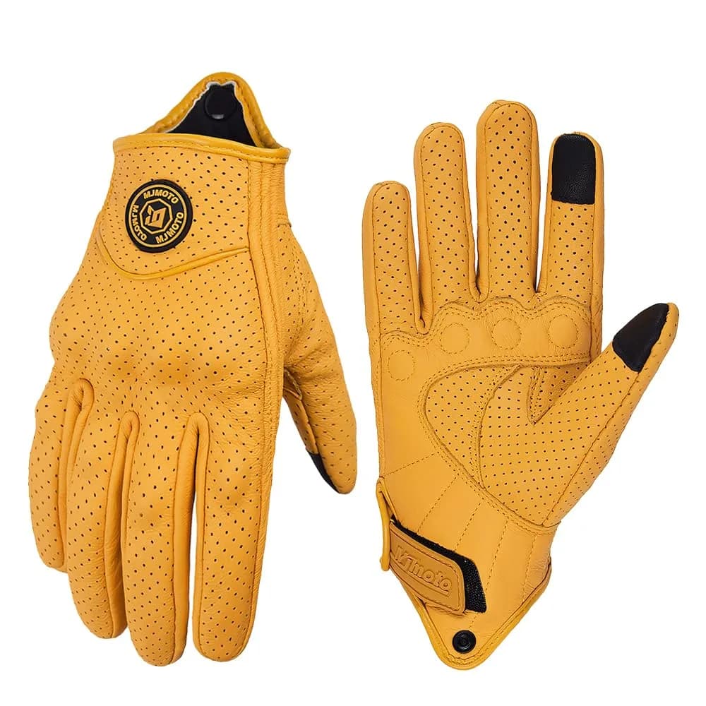 mjmoto Men's Classic Goat Leather Motorcycle Gloves, Hard Knuckle Vintage Riding Gear (Black, X-Large) | Breathable & Touchscreen Compatible — Yellow-Hole / X-Large