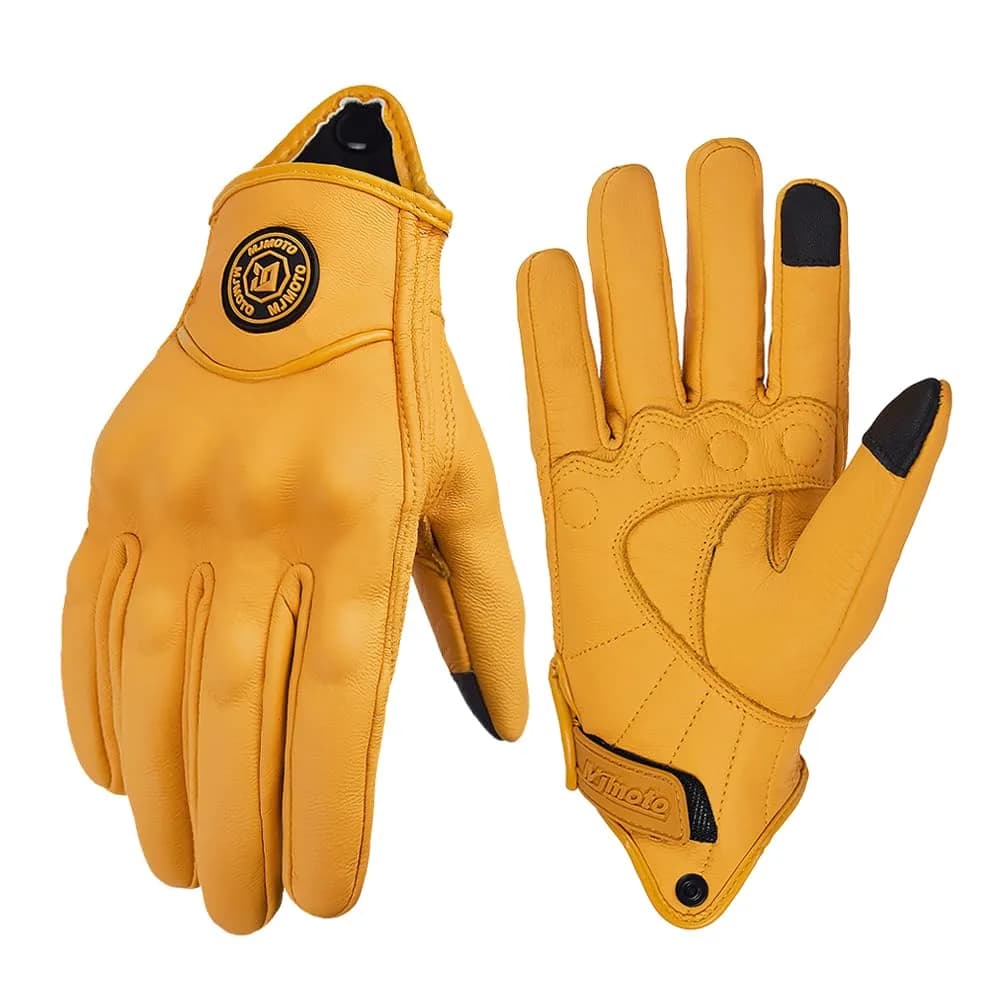 mjmoto Men's Classic Goat Leather Motorcycle Gloves, Hard Knuckle Vintage Riding Gear (Yellow, Large) | Impact-Resistant & Ventilated - main product image