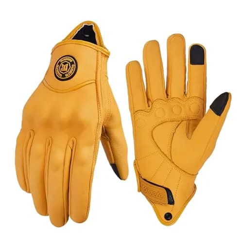 mjmoto Men's Classic Goat Leather Motorcycle Gloves, Hard Knuckle Vintage Riding Gear (Yellow, Large) | Impact-Resistant & Ventilated thumbnail 1