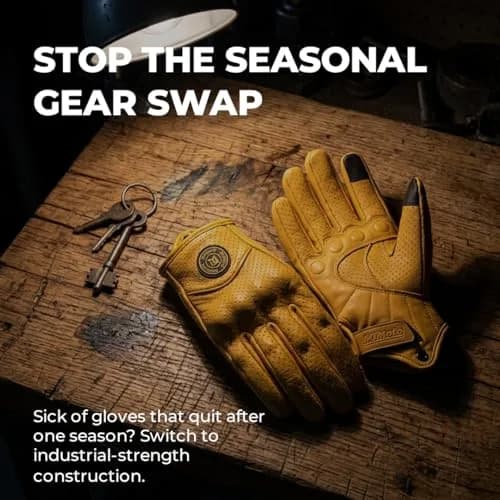 mjmoto Men's Classic Goat Leather Motorcycle Gloves, Hard Knuckle Vintage Riding Gear (Yellow, Large) | Impact-Resistant & Ventilated thumbnail 4