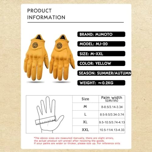 mjmoto Men's Classic Goat Leather Motorcycle Gloves, Hard Knuckle Vintage Riding Gear (Yellow, Large) | Impact-Resistant & Ventilated thumbnail 6
