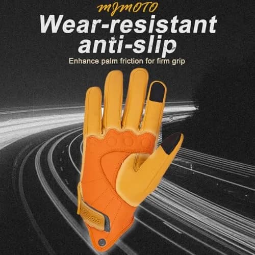 mjmoto Men's Classic Goat Leather Motorcycle Gloves, Hard Knuckle Vintage Riding Gear (Yellow, Large) | Impact-Resistant & Ventilated thumbnail 8