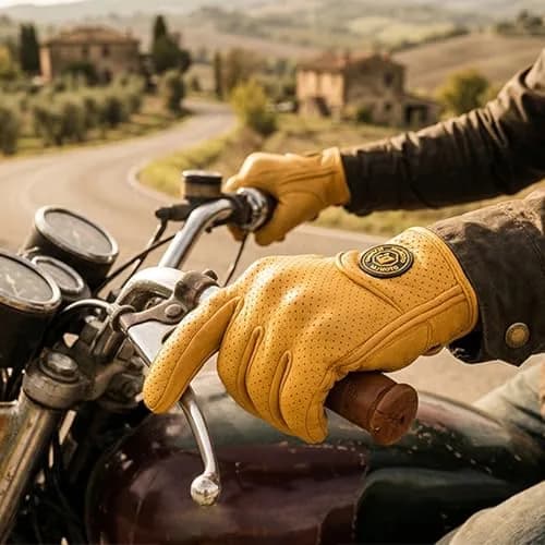 mjmoto Men's Classic Goat Leather Motorcycle Gloves, Hard Knuckle Vintage Riding Gear (Yellow, Large) | Impact-Resistant & Ventilated thumbnail 2