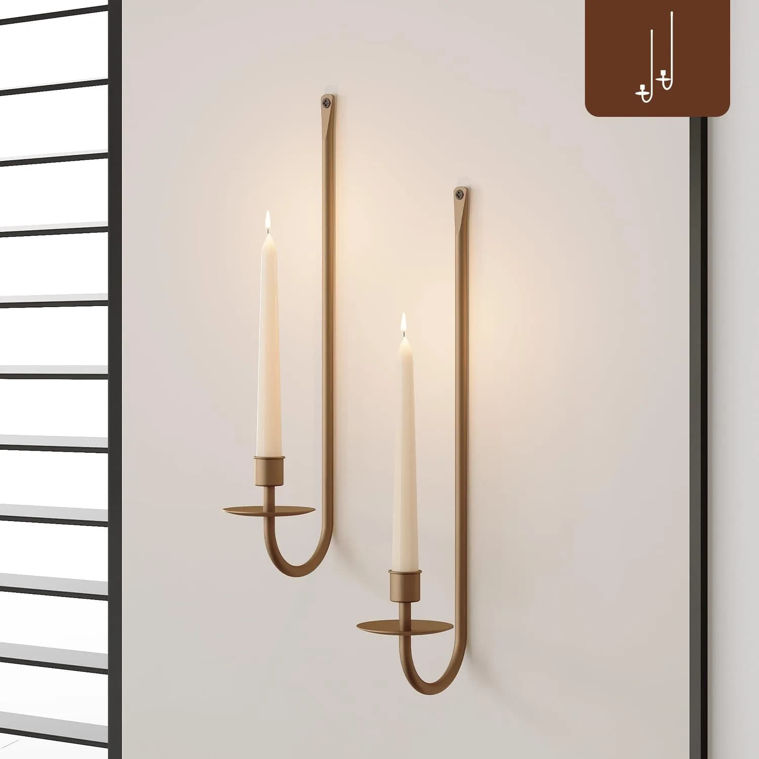 WOLAOJA Metal Wall Candle Sconce Set of 2 Brass Wall Mount Candle Holders | Modern & Farmhouse Decor - main product image