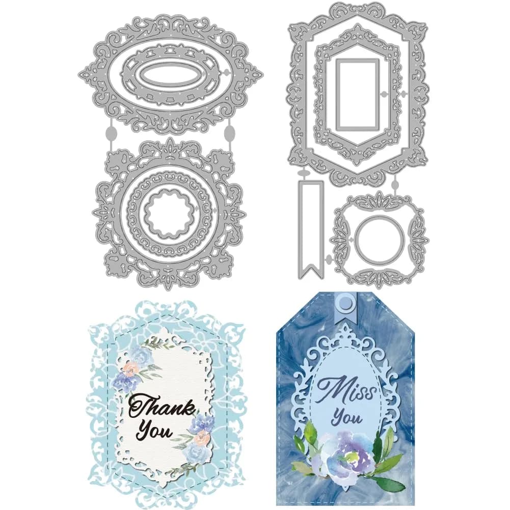 INFUNLY Rectangle Frame Cutting Dies Set 12Pcs | Layered Stencils for Card Making & Scrapbooking — 7.8 inches x 4.45 inches