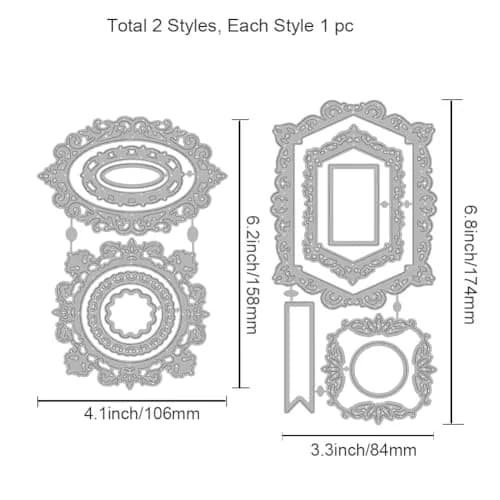 INFUNLY Vintage Lace Frame Die Cut Set | 4 Styles, Metal Stencils for Card Making & Scrapbooking thumbnail 2