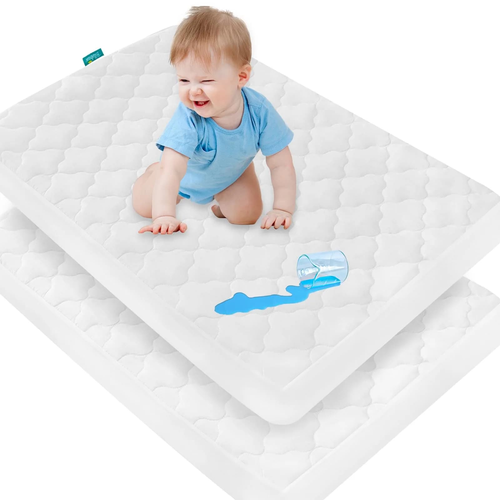 Biloban Pack and Play Mattress Protector Pad 38 x 26 Inch (96.5 x 66 cm) | Waterproof Fitted Sheet for Graco Playards — White