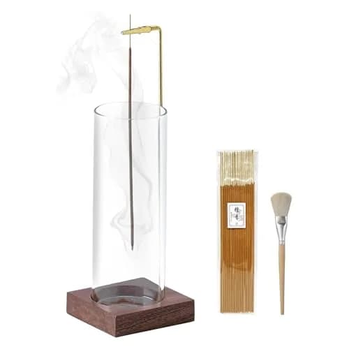 CEREMONY Wooden Incense Holder with Glass Ash Catcher & 20 Sticks | 9.7cm (3.9in) Round Base thumbnail 1