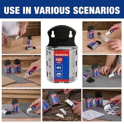 WORKPRO Utility Knife Blades 200 Pack with Dispenser | SK5 Steel, Standard Size, Sharp & Durable thumbnail 6