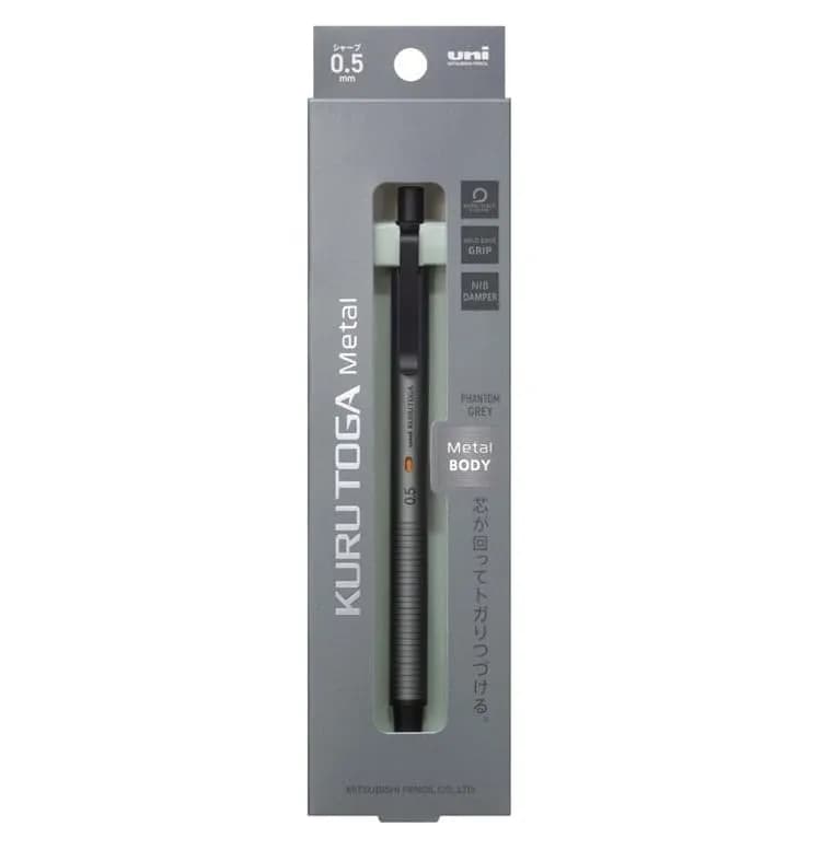KURUTOGA Mitsubishi Pencil Mechanical Pencil 0.5mm Nocturne Black | Stable, Sharp Lead with Metal Body — Phantom Gray