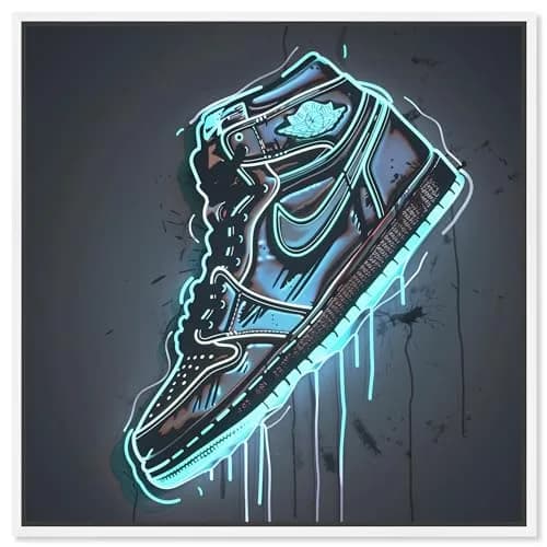 NotoriArt Blue Glow Sneaker Framed Canvas Wall Art 31" x 31" | Modern Fashion thumbnail 1