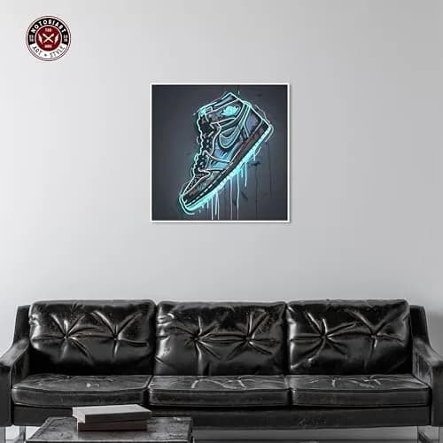 NotoriArt Blue Glow Sneaker Framed Canvas Wall Art 31" x 31" | Modern Fashion thumbnail 2