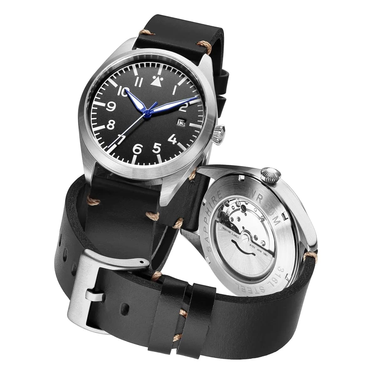 Boyarca Pilot Watch Men's Aviator Automatic Mechanical Watch 40mm (Black B) | Japan MIYOTA 8215 Movement — Black A