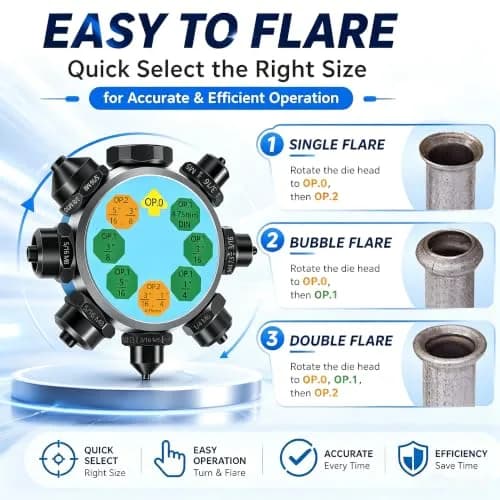 Yoursme Vise-Mounted Brake Line Flaring Tool for Single, Double & Bubble Flares (3/16" to 3/8" Tubing) thumbnail 4