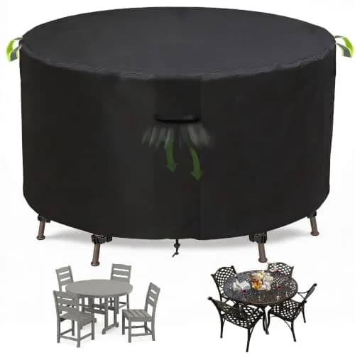 TIFILE Round Patio Furniture Cover 64" Dia x 27.5"H (163cm Dia x 70cm H) | Waterproof Outdoor Table Cover for Indian Monsoons thumbnail 1