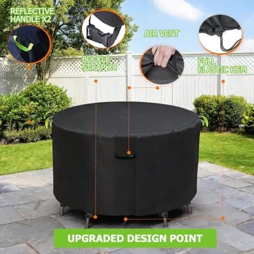 TIFILE Round Patio Furniture Cover 64" Dia x 27.5"H (163cm Dia x 70cm H) | Waterproof Outdoor Table Cover for Indian Monsoons thumbnail 4