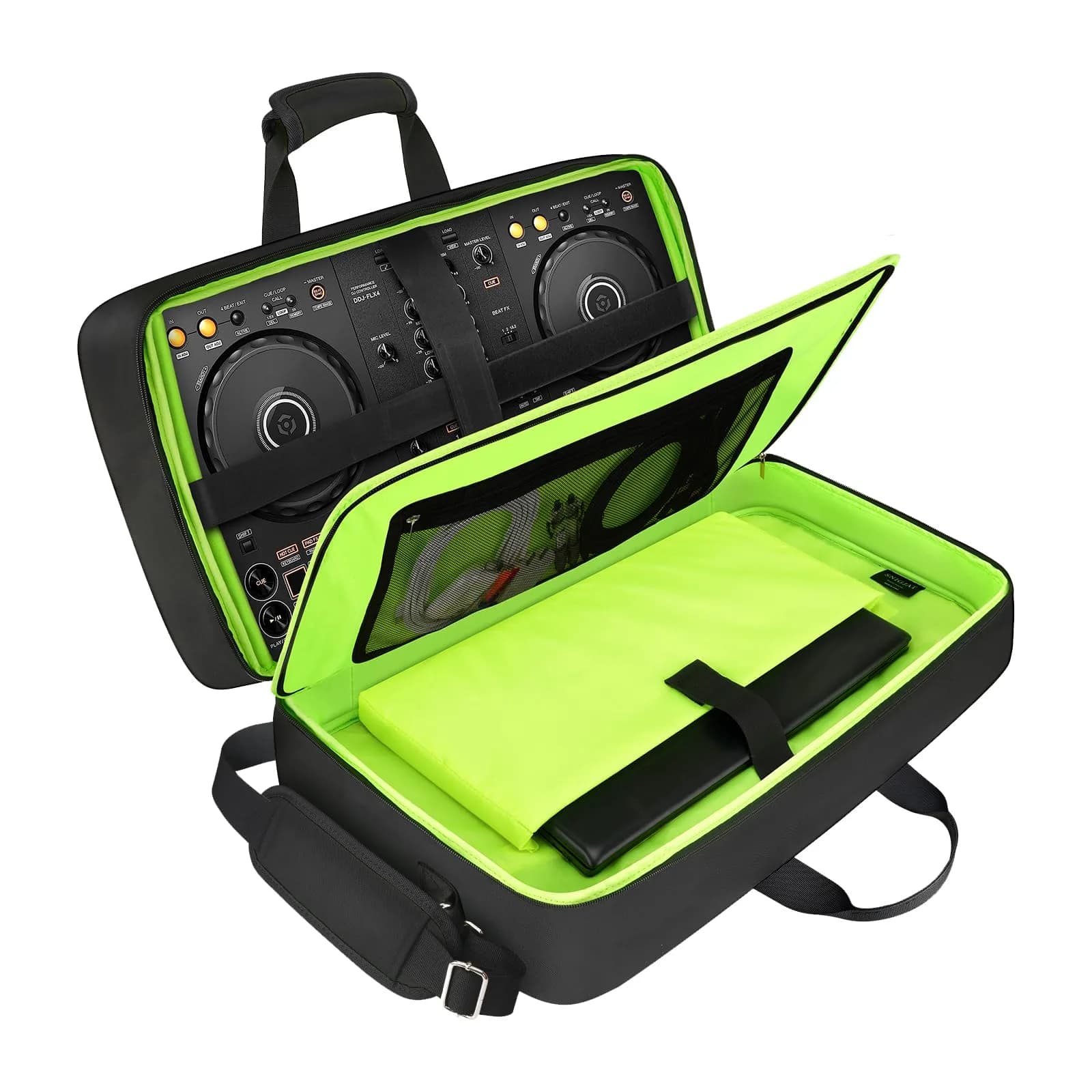 SNIGJAT DJ Controller Case for DDJ FLX4/400/REV1 with 5 Pockets | All Black, Durable & Secure Transport