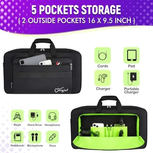 SNIGJAT DJ Controller Case for DDJ FLX4/400/REV1 with 5 Pockets | All Black, Durable & Secure Transport thumbnail 4