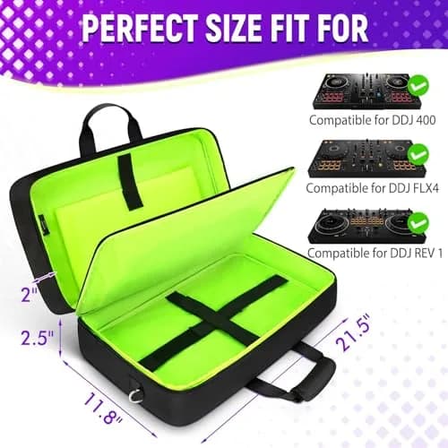 SNIGJAT DJ Controller Case for DDJ FLX4/400/REV1 with 5 Pockets | All Black, Durable & Secure Transport thumbnail 2