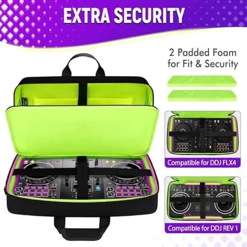 SNIGJAT DJ Controller Case for DDJ FLX4/400/REV1 with 5 Pockets | All Black, Durable & Secure Transport thumbnail 3