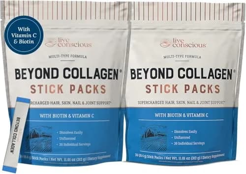Live Conscious Beyond Collagen Peptides Powder 60 Count (2 Pack) | Hair Skin Nail & Joint Support with 5 Types of Collagen thumbnail 1