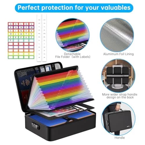 ENGPOW Fireproof Document Box with Lock & 25 Pockets Accordion File Folder, 43.7cm x 32.3cm x 6.5cm (16.1" x 12" x 5.1") | Protects Valuables in Fire & Flood thumbnail 7