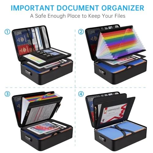 ENGPOW Fireproof Document Box with Lock & 25 Pockets Accordion File Folder, 43.7cm x 32.3cm x 6.5cm (16.1" x 12" x 5.1") | Protects Valuables in Fire & Flood thumbnail 3