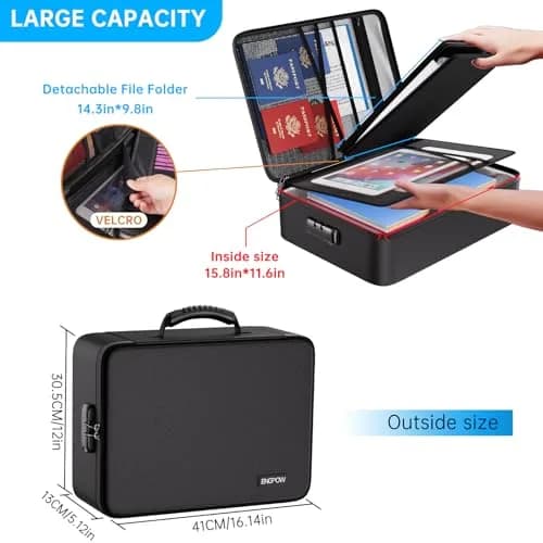 ENGPOW Fireproof Document Box with Lock & 25 Pockets Accordion File Folder, 43.7cm x 32.3cm x 6.5cm (16.1" x 12" x 5.1") | Protects Valuables in Fire & Flood thumbnail 4
