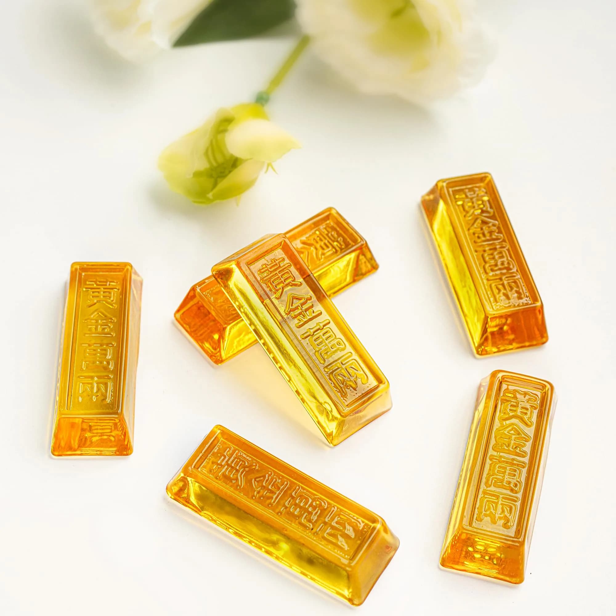 YU FENG 6 Pack Crystal Glass Golden Bar Figurines 6.35cm (2.5 Inch) | Feng Shui Wealth Decor
