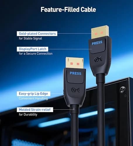 Cable Matters VESA Certified 80Gbps DisplayPort 2.1 Cable 1.5m (4.9ft) | Supports 16K 60Hz, 8K 240Hz, 4K 240Hz thumbnail 6