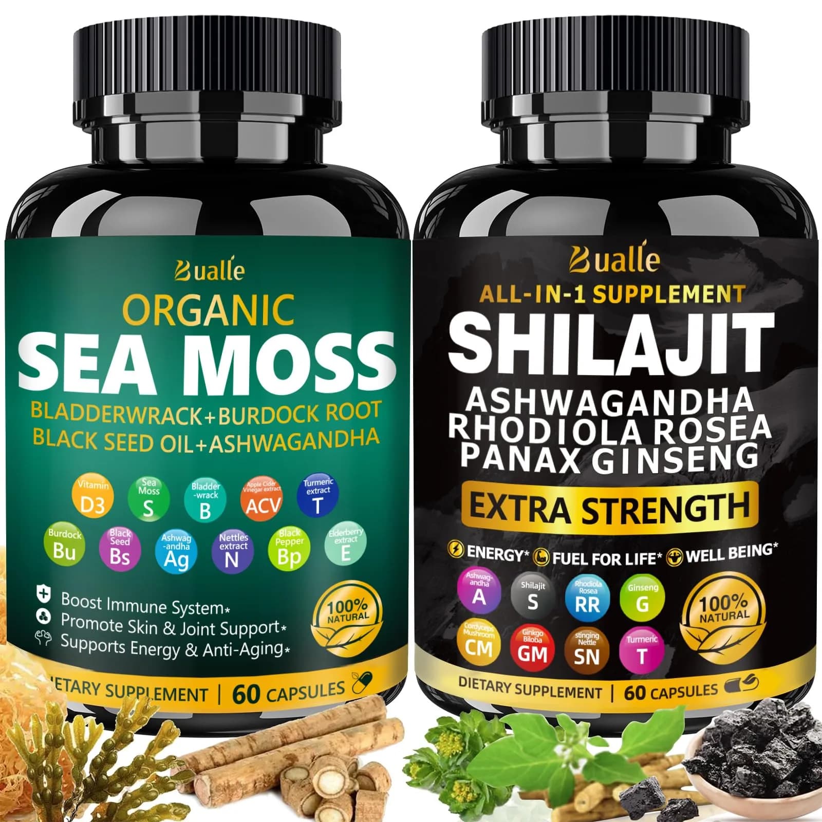 Bualle Shilajit Capsules 120 Count | Organic Himalayan & Immunity Boost - main product image
