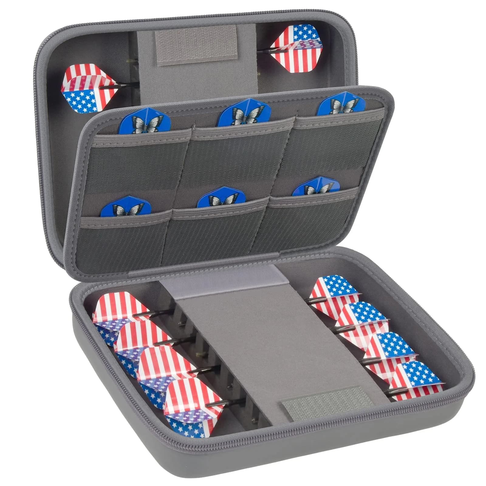 GWCASE Dart Case for 16 Steel & Soft Tip Darts | Grey, 12 Pockets, Durable Nylon, Travel Friendly — dark grey