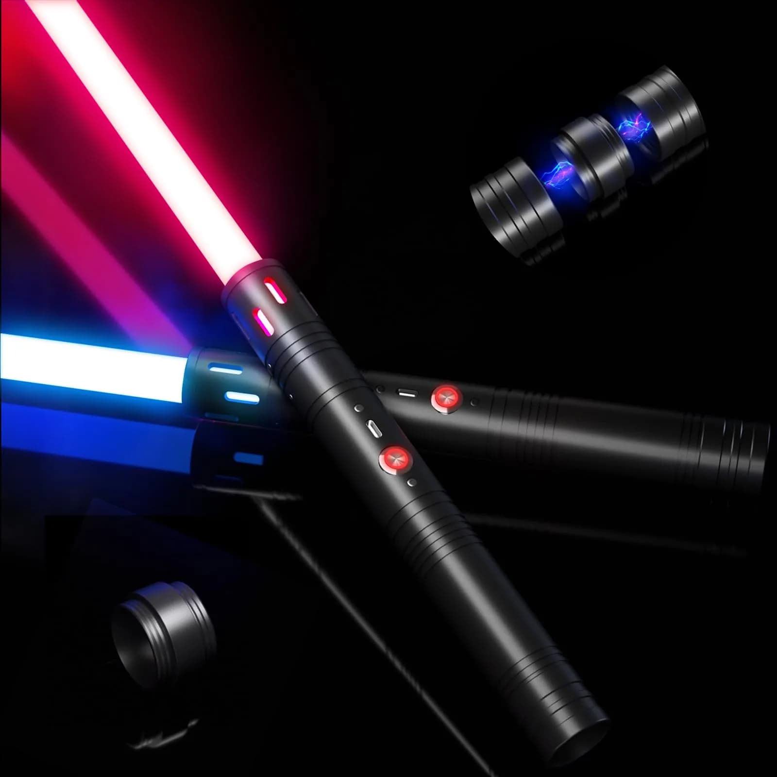 Viglaschill Silver Lightsaber for Dueling | 20 Colors, 6 Modes, Rechargeable, 6-Hour Use — Midnight Black
