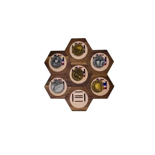 Suwyaner Hexagon Honeycomb Medal Display Hanger Rack - 7pc Wooden Wall Decor thumbnail 1