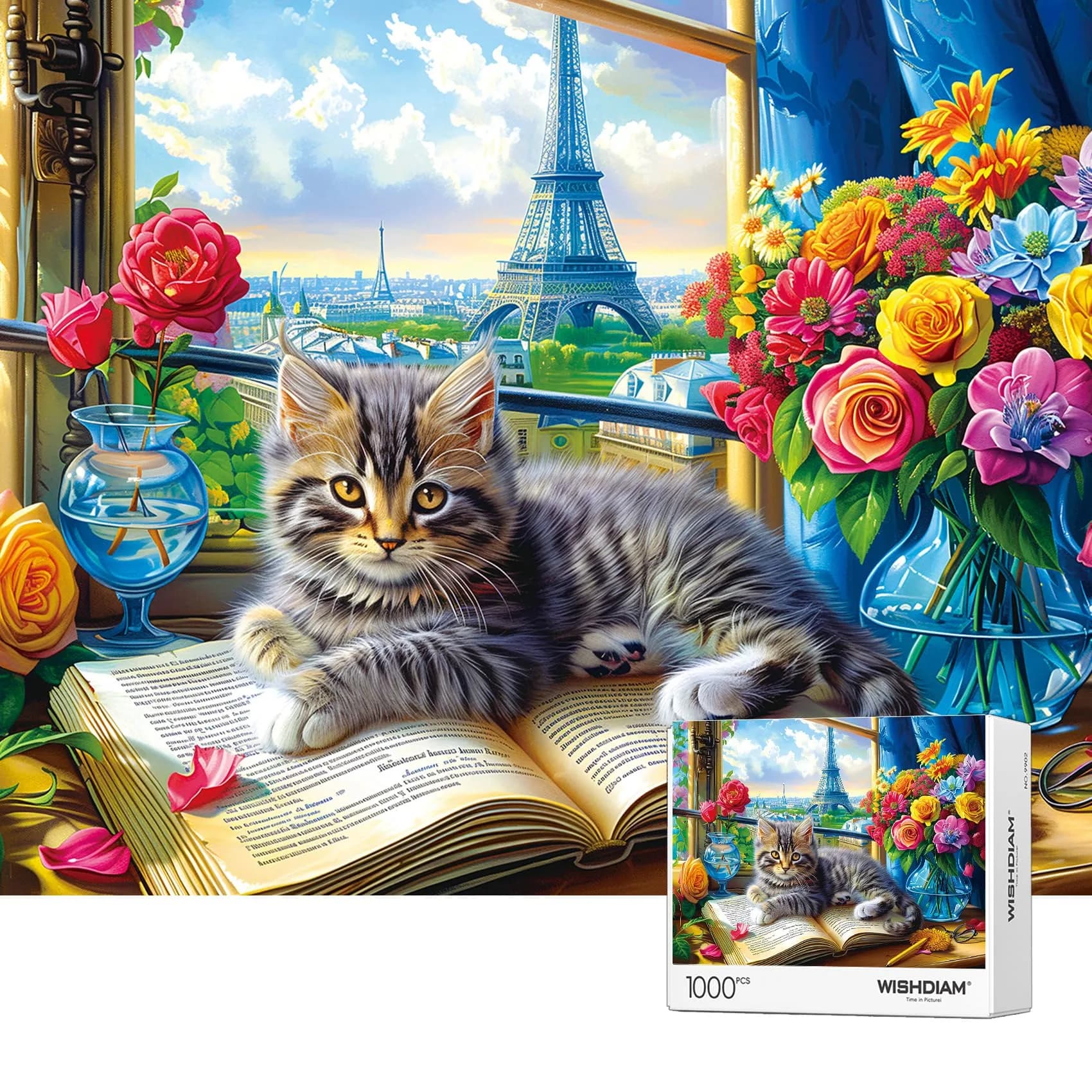RECHIATO Cats Library Jigsaw Puzzle 1000+ Pieces | Funny Kitten Bookshelf Puzzle for Animal Lovers — Cats Kitten Pets