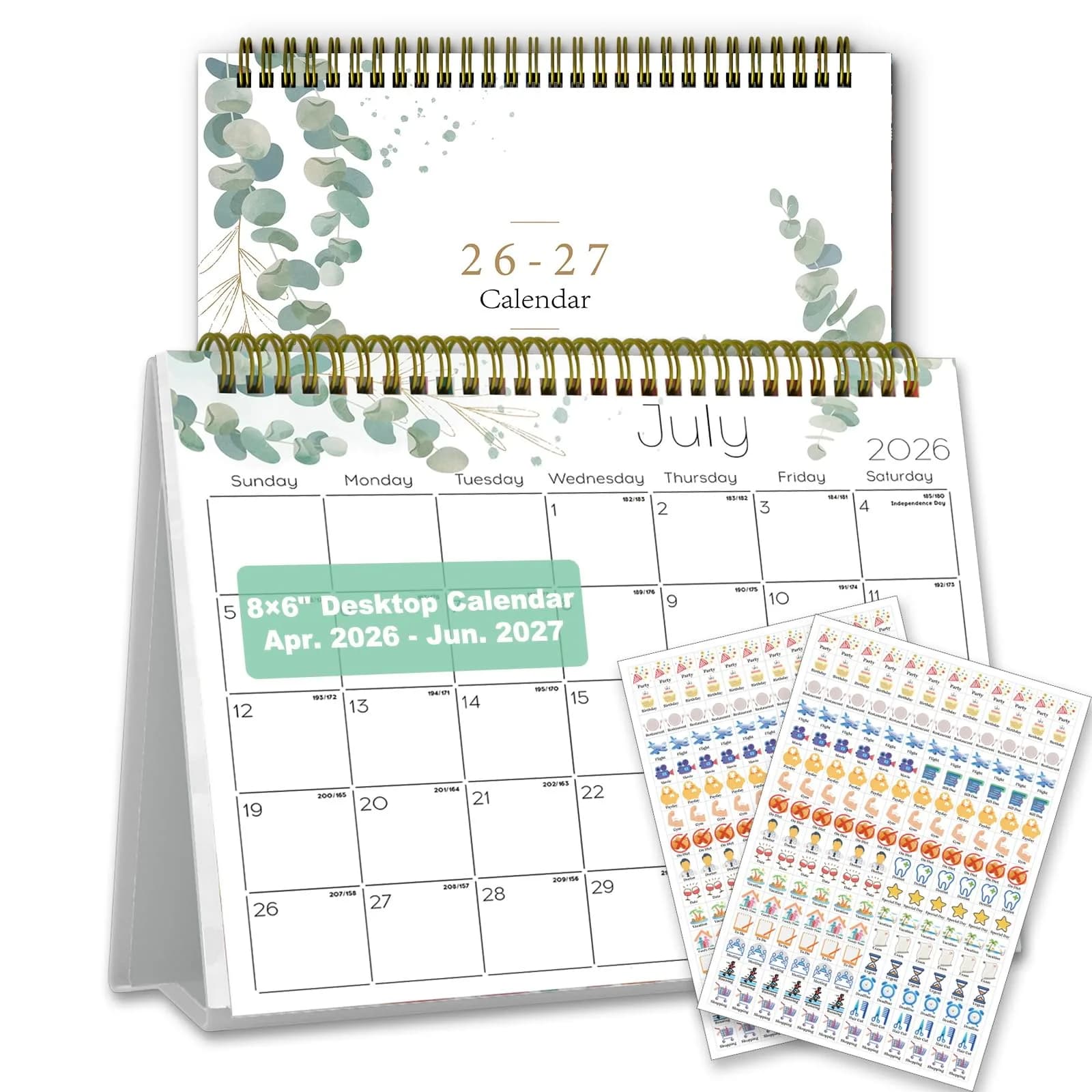 Ymumuda Small Desk Calendar 2026-2027 20 cm x 15 cm | Academic Year Planner with Stickers
