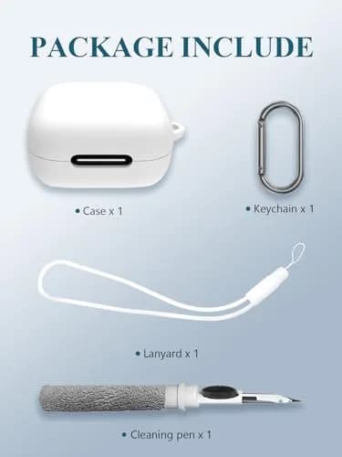 WUNIAK White Silicone Case for Soundcore by Anker P30i Earbuds | Protective Scratch Shock Resistant Hard Shell with Cleaner Kit & Carabiner & Lanyard thumbnail 2