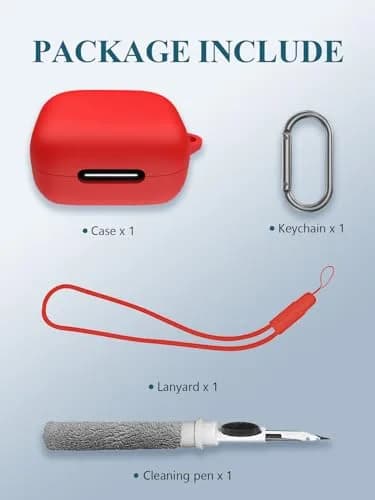 WUNIAK Red Silicone Case for Soundcore by Anker P30i Earbuds | Protective Portable Scratch Shock Resistant Hard Shell with Carabiner & Cleaner Kit thumbnail 2