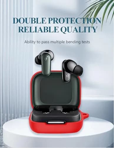 WUNIAK Red Silicone Case for Soundcore by Anker P30i Earbuds | Protective Portable Scratch Shock Resistant Hard Shell with Carabiner & Cleaner Kit thumbnail 3
