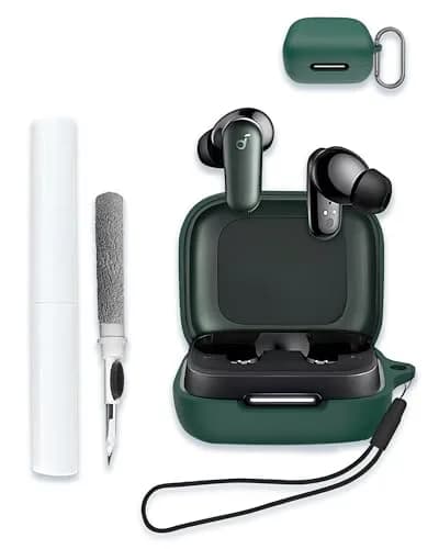 WUNIAK Green Silicone Case for Soundcore by Anker P30i Earbuds | Protective Portable Scratch Shock Resistant Hard Shell with Carabiner & Lanyard thumbnail 1