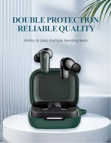 WUNIAK Green Silicone Case for Soundcore by Anker P30i Earbuds | Protective Portable Scratch Shock Resistant Hard Shell with Carabiner & Lanyard thumbnail 3