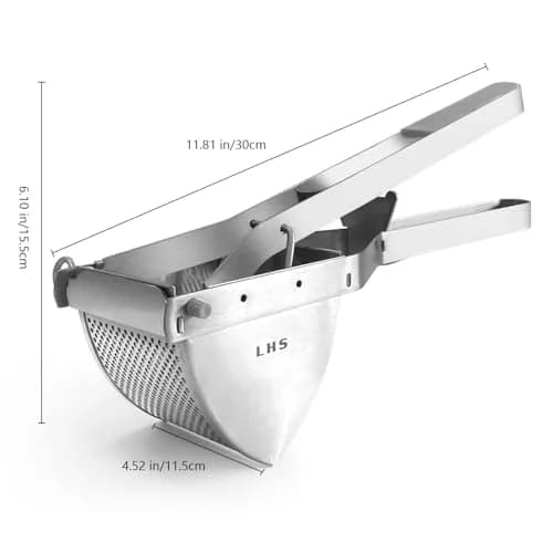 LHS Stainless Steel Potato Ricer and Masher, Heavy Duty Commercial Food Masher, Ergonomic Comfort Grip, Extra Large Capacity, Dishwasher Safe (Grey) | 0.6 kg (1.32 lb) thumbnail 3