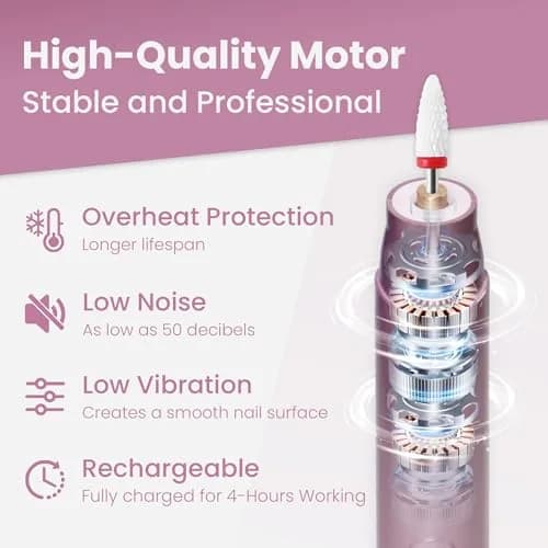 KIARYUOLL Cordless Electric Nail Drill Kit Purple | 5 Speeds 10,000-18,000 RPM, 4-Hour Battery Life, LED Light thumbnail 2