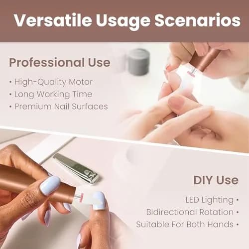 KIARYUOLL Cordless Rechargeable Nail Drill Kit, 5 Speed LED Gold | 18000 RPM Max Speed thumbnail 4