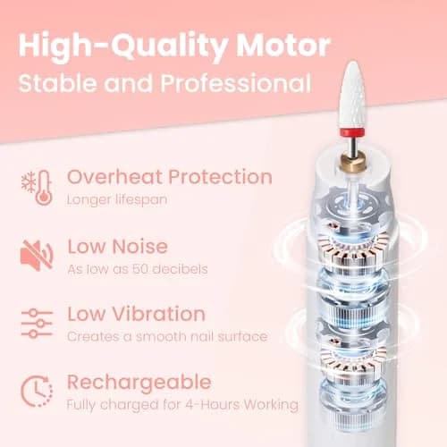 KIARYUOLL Cordless Rechargeable Nail Drill Kit White | 5 Speed LED, 18000 RPM, 4-Hour Battery thumbnail 2
