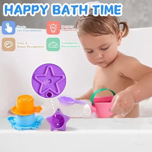 Fajiabao Baby Bath Toys for Kids Ages 1-3 Toddler Bath Toys Mold Free for 2-4 Bathtub Sand Beach Pool Water Toys for 1+ Year Old Girl Gifts 5 PCS (Color Random) thumbnail 2